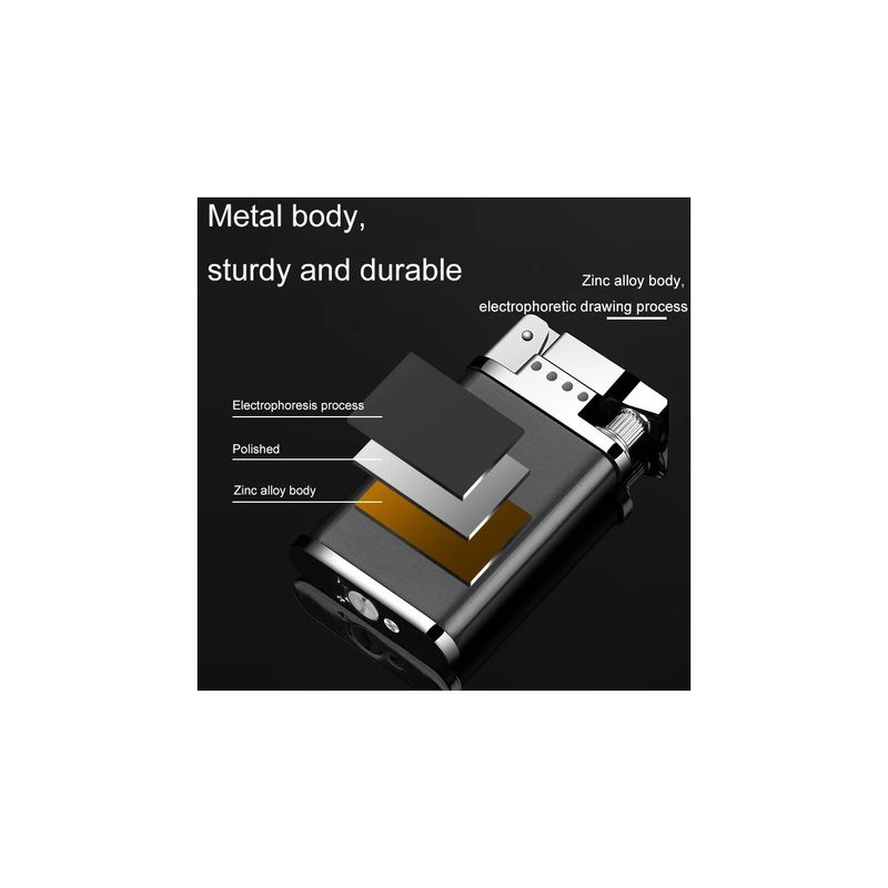 Market - Tutun si tigari - Articole si accesorii tutun - Bricheta Metalica Cu Gaz, Cu Capac, Antivant, Reincarcabila, 6,5 Cm - Infinity.ro