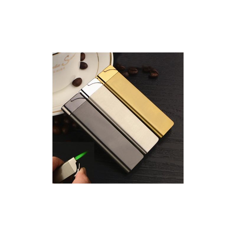 Market - Tutun si tigari - Articole si accesorii tutun - Bricheta cu Flacara Verde, Model Slim de Metal, Antivant, Reincarcabil, 8 cm - Infinity.ro