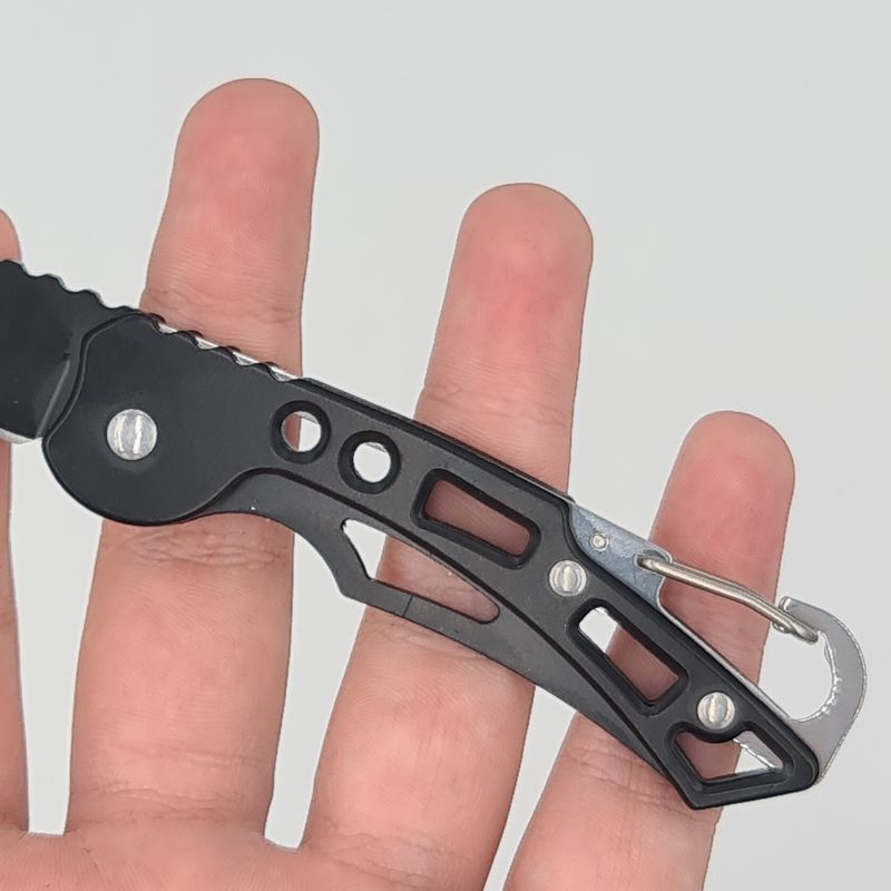 Sport si Outdoor - Camping - Cutite, bricege si accesorii - Cutite si bricege - Briceag supravietuire, Negru, Model Gauri, prindere curea, 15 cm - Infinity.ro