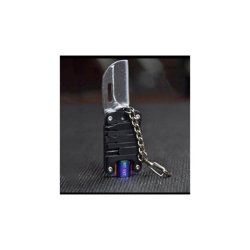 Sport si Outdoor - Camping - Cutite, bricege si accesorii - Cutite si bricege - Briceag Pliabil Multifunctional, Tip Breloc, 3 Surubelnite, Negru - Infinity.ro