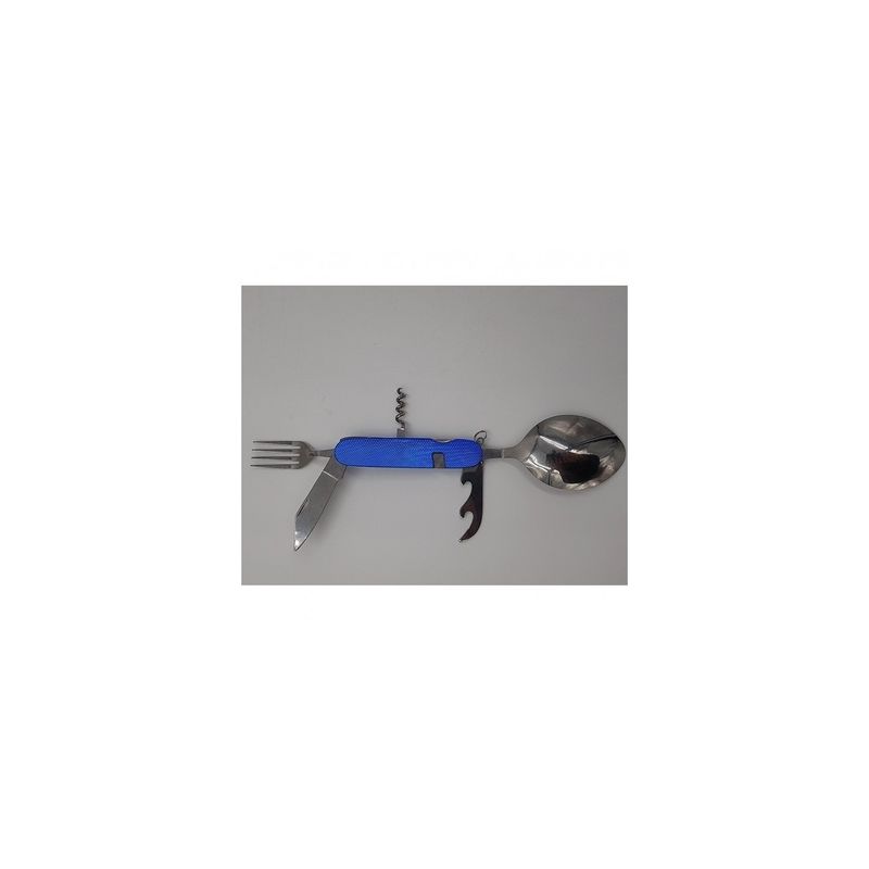 Sport si Outdoor - Camping - Cutite, bricege si accesorii - Cutite si bricege - Briceag otel inoxidabil 7 functii cu lingura, furculita, albastru - Infinity.ro