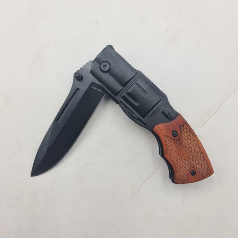 Sport si Outdoor - Camping - Cutite, bricege si accesorii - Cutite si bricege - Briceag Pistol, Deschidere Manuala, Sistem Prindere Curea, Negru, 20 cm - Infinity.ro