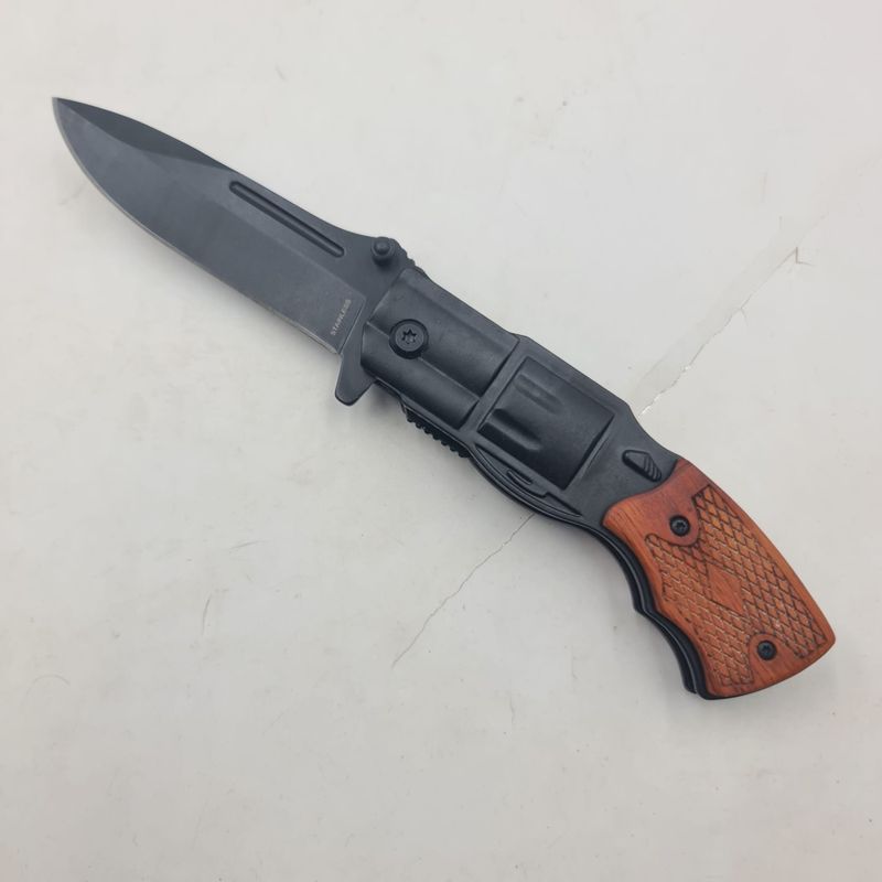 Sport si Outdoor - Camping - Cutite, bricege si accesorii - Cutite si bricege - Briceag Pistol, Deschidere Manuala, Sistem Prindere Curea, Negru, 20 cm - Infinity.ro