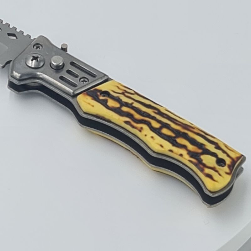 Sport si Outdoor - Camping - Cutite, bricege si accesorii - Cutite si bricege - Briceag model romburi, deschidere automata pe buton, imitatie os, 20 x 4 cm - Infinity.ro