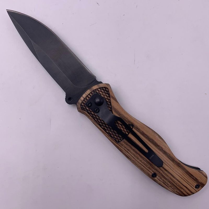 Sport si Outdoor - Camping - Cutite, bricege si accesorii - Cutite si bricege - Briceag manual, Maner Lemn, Maro, Lama Otel, Sistem Prindere la Curea, 20.5 cm - Infinity.ro