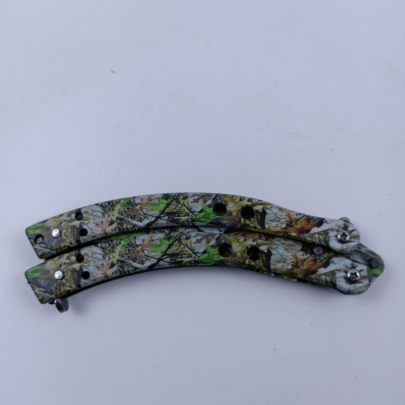 Sport si Outdoor - Camping - Cutite, bricege si accesorii - Cutite si bricege - Briceag Fluture cu Tais, Model Frunza, Curbat, Deschidere Manuala, 22 cm, Multicolor - Infinity.ro