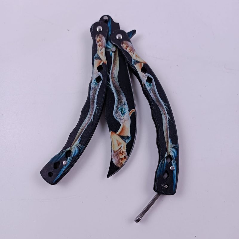 Sport si Outdoor - Camping - Cutite, bricege si accesorii - Cutite si bricege - Briceag Fluture cu Tais, Model Sirena, Curbat, Otel, 22 cm, Multicolor - Infinity.ro