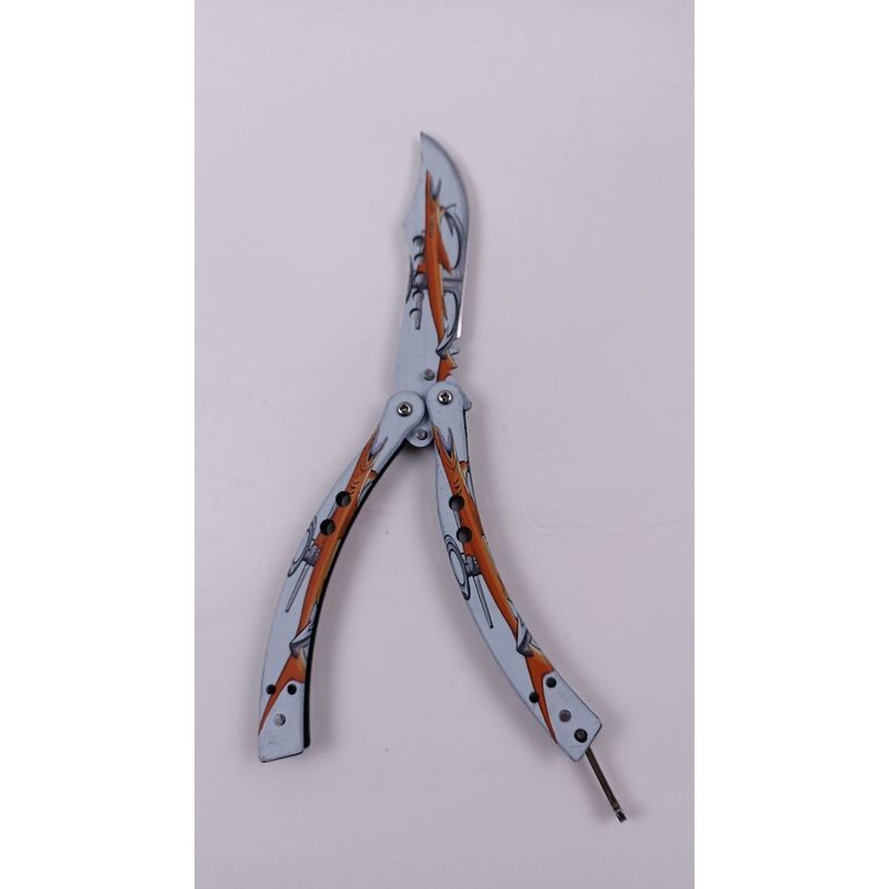 Sport si Outdoor - Camping - Cutite, bricege si accesorii - Cutite si bricege - Briceag Fluture cu Tais, Model Sturion, Gauri in Lama, Otel, 22 cm, Multicolor - Infinity.ro