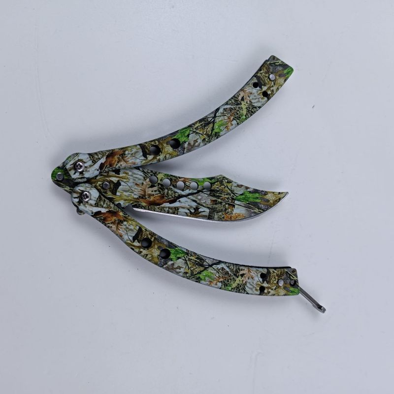 Sport si Outdoor - Camping - Cutite, bricege si accesorii - Cutite si bricege - Briceag Fluture cu Tais, Model Frunza, Curbat, Deschidere Manuala, 22 cm, Multicolor - Infinity.ro