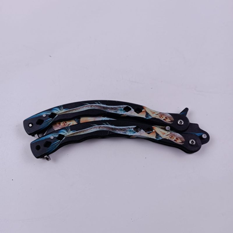 Sport si Outdoor - Camping - Cutite, bricege si accesorii - Cutite si bricege - Briceag Fluture cu Tais, Model Sirena, Curbat, Otel, 22 cm, Multicolor - Infinity.ro