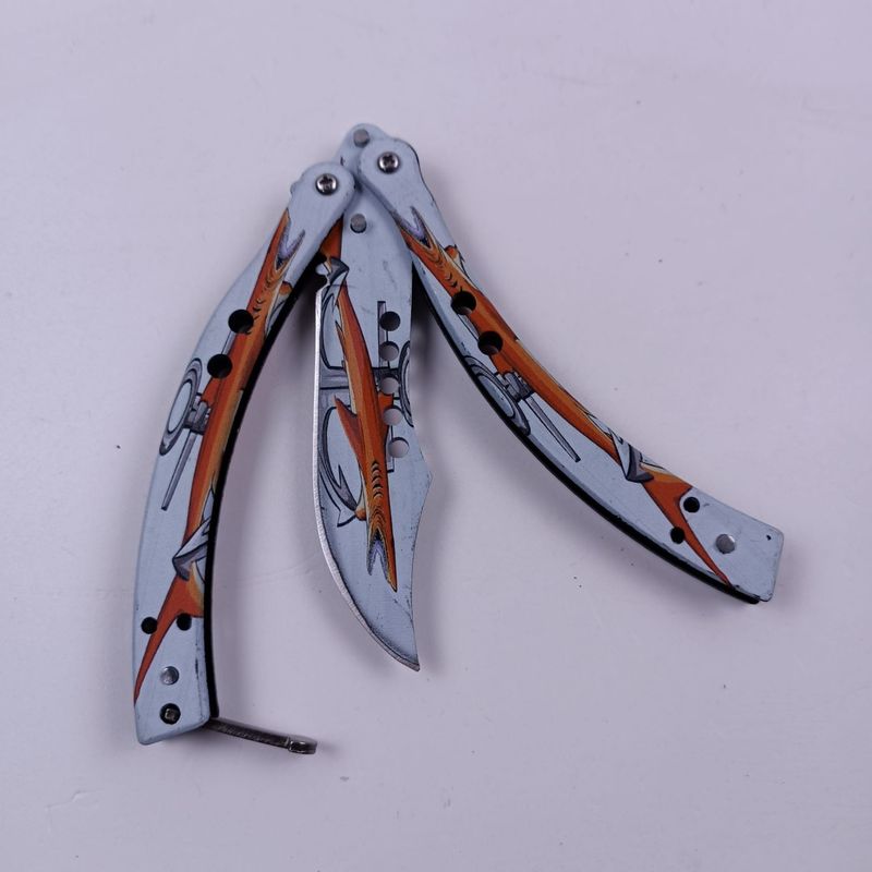 Sport si Outdoor - Camping - Cutite, bricege si accesorii - Cutite si bricege - Briceag Fluture cu Tais, Model Sturion, Gauri in Lama, Otel, 22 cm, Multicolor - Infinity.ro