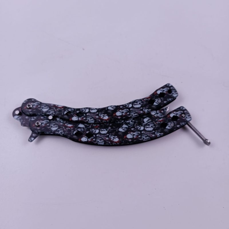 Sport si Outdoor - Camping - Cutite, bricege si accesorii - Cutite si bricege - Briceag Fluture cu Tais, Model Capete Mort, Otel, Curbat, 22 cm, Multicolor - Infinity.ro