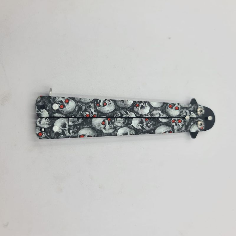 Sport si Outdoor - Camping - Cutite, bricege si accesorii - Cutite si bricege - Briceag Fluture Model Cap de Mort, Cu Tais, 23 cm - Infinity.ro