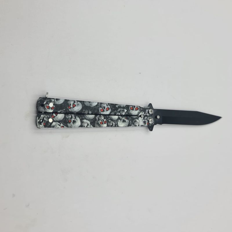 Sport si Outdoor - Camping - Cutite, bricege si accesorii - Cutite si bricege - Briceag Fluture Model Cap de Mort, Cu Tais, 23 cm - Infinity.ro