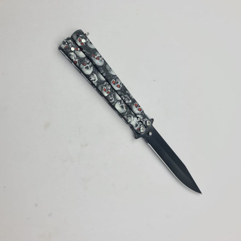 Sport si Outdoor - Camping - Cutite, bricege si accesorii - Cutite si bricege - Briceag Fluture Model Cap de Mort, Cu Tais, 23 cm - Infinity.ro