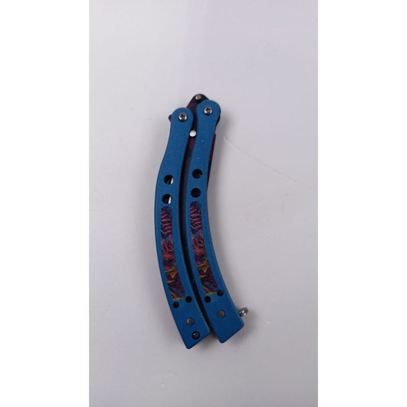 Sport si Outdoor - Camping - Cutite, bricege si accesorii - Cutite si bricege - Briceag Fluture cu Tais, Gauri in Lama, Otel, Curbat, 22 cm, Albastru - Infinity.ro