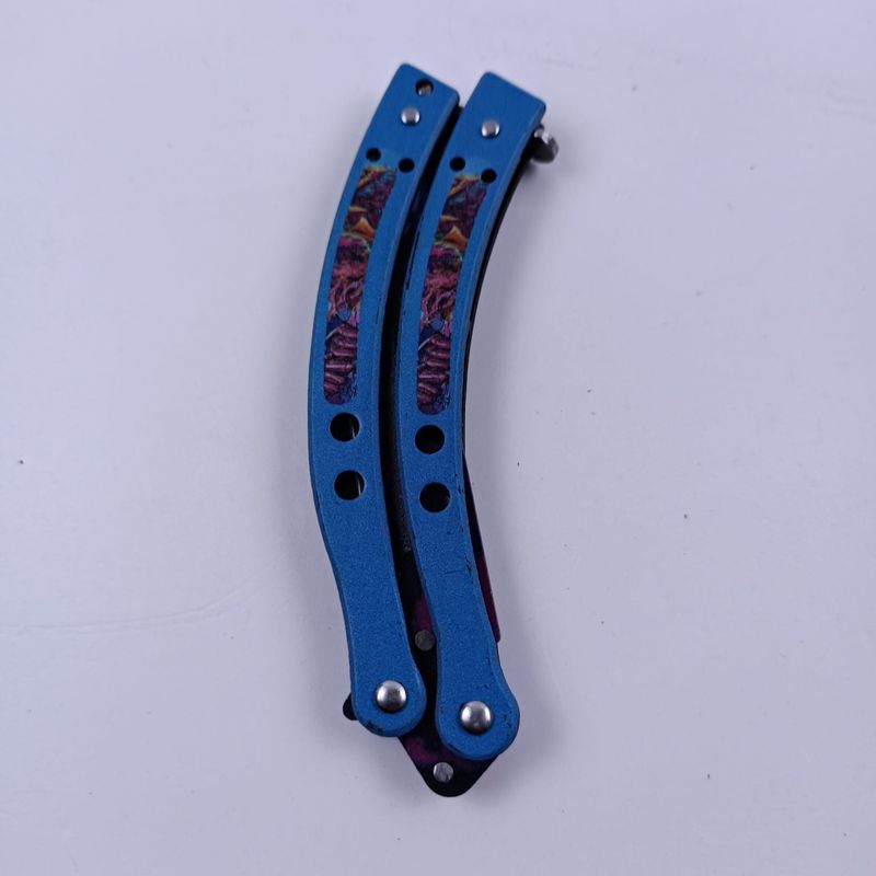 Sport si Outdoor - Camping - Cutite, bricege si accesorii - Cutite si bricege - Briceag Fluture cu Tais, Gauri in Lama, Otel, Curbat, 22 cm, Albastru - Infinity.ro