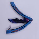 Sport si Outdoor - Camping - Cutite, bricege si accesorii - Cutite si bricege - Briceag Fluture cu Tais, Gauri in Lama, Otel, Curbat, 22 cm, Albastru - Infinity.ro