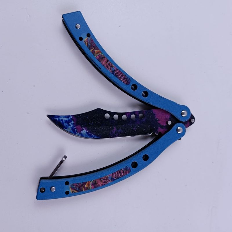 Sport si Outdoor - Camping - Cutite, bricege si accesorii - Cutite si bricege - Briceag Fluture cu Tais, Gauri in Lama, Otel, Curbat, 22 cm, Albastru - Infinity.ro