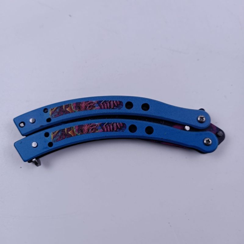 Sport si Outdoor - Camping - Cutite, bricege si accesorii - Cutite si bricege - Briceag Fluture cu Tais, Gauri in Lama, Otel, Curbat, 22 cm, Albastru - Infinity.ro