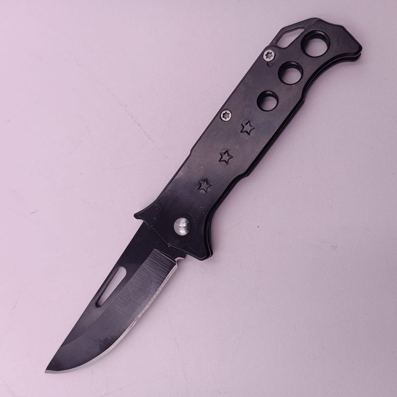 Sport si Outdoor - Camping - Cutite, bricege si accesorii - Cutite si bricege - Briceag cu Deschidere Manuala, Model 3 stele, Agatatoare, 16 cm, Negru - Infinity.ro