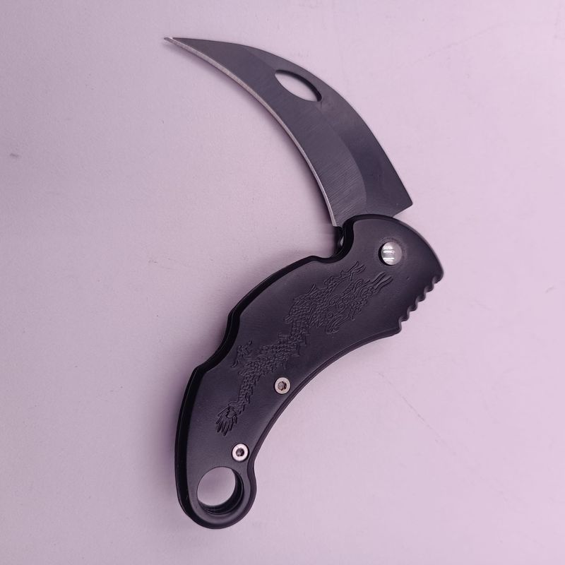 Sport si Outdoor - Camping - Cutite, bricege si accesorii - Cutite si bricege - Briceag Curbat Model Dragon, Prindere Curea, Otel, Agatatoare, 15 cm, Negru - Infinity.ro