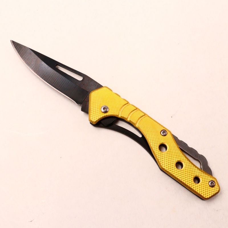 Sport si Outdoor - Camping - Cutite, bricege si accesorii - Cutite si bricege - Briceag cu 3 Gauri din Otel Inoxidabil, Deschidere Manuala, 15 cm, galben - Infinity.ro