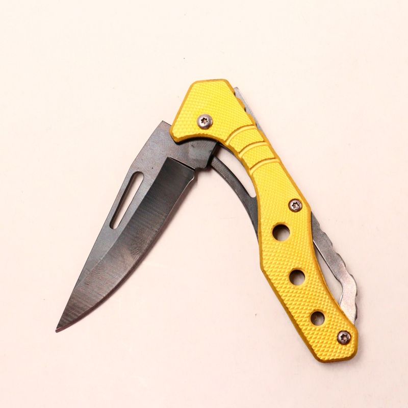 Sport si Outdoor - Camping - Cutite, bricege si accesorii - Cutite si bricege - Briceag cu 3 Gauri din Otel Inoxidabil, Deschidere Manuala, 15 cm, galben - Infinity.ro