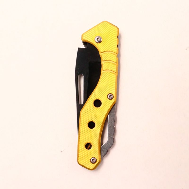 Sport si Outdoor - Camping - Cutite, bricege si accesorii - Cutite si bricege - Briceag cu 3 Gauri din Otel Inoxidabil, Deschidere Manuala, 15 cm, galben - Infinity.ro