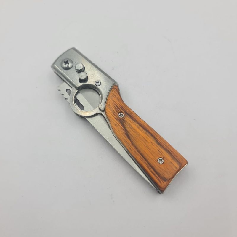 Sport si Outdoor - Camping - Cutite, bricege si accesorii - Cutite si bricege - Briceag cu Deschidere Automata, Inel, Maner Lemn, Husa, 21 cm - Infinity.ro