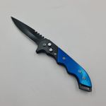Sport si Outdoor - Camping - Cutite, bricege si accesorii - Cutite si bricege - Briceag cu Deschidere Automata, Sistem Prindere Curea, Agatatoare, 21 cm, Albastru - Infinity.ro
