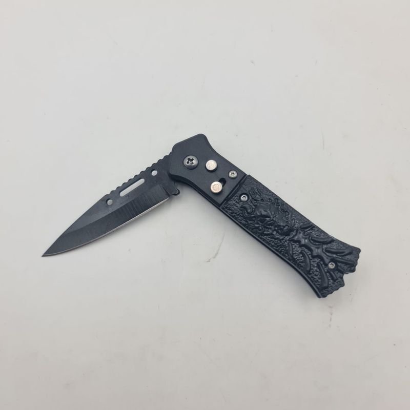 Sport si Outdoor - Camping - Cutite, bricege si accesorii - Cutite si bricege - Briceag Cap in Flacari, Deschidere Automata, Prindere Curea, Otel, Negru, 16 cm - Infinity.ro