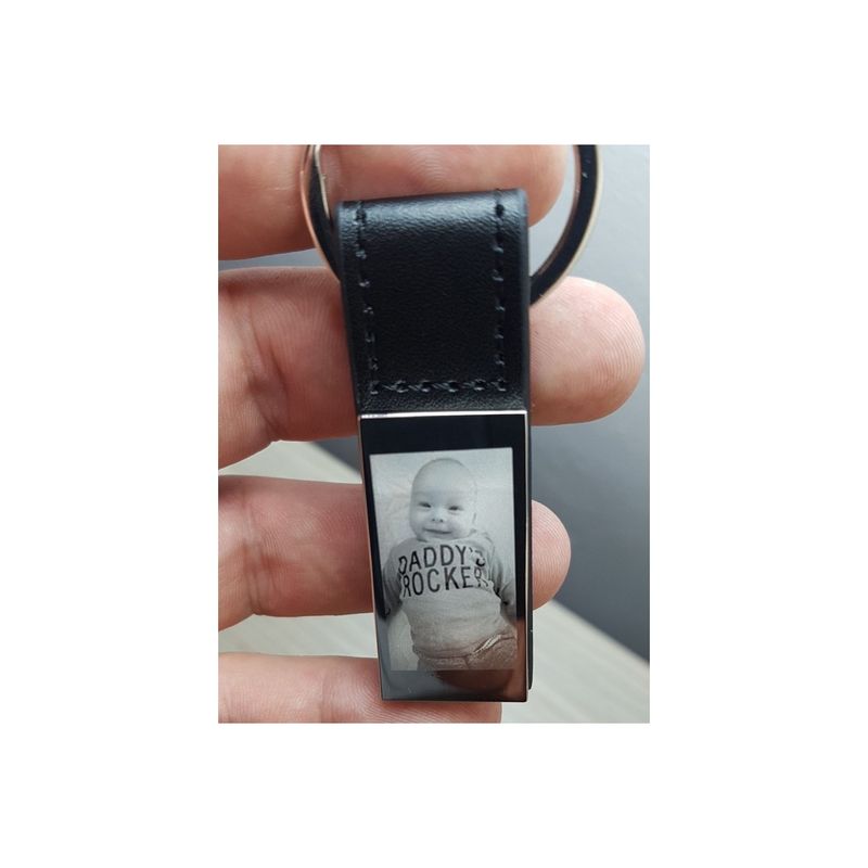 Fashion, accesorii si bijuterii - Barbati - Accesorii barbati - Alte accesorii barbati - Breloc personalizat in forma de dreptunghi cu piele gravat cu poza si text - Infinity.ro