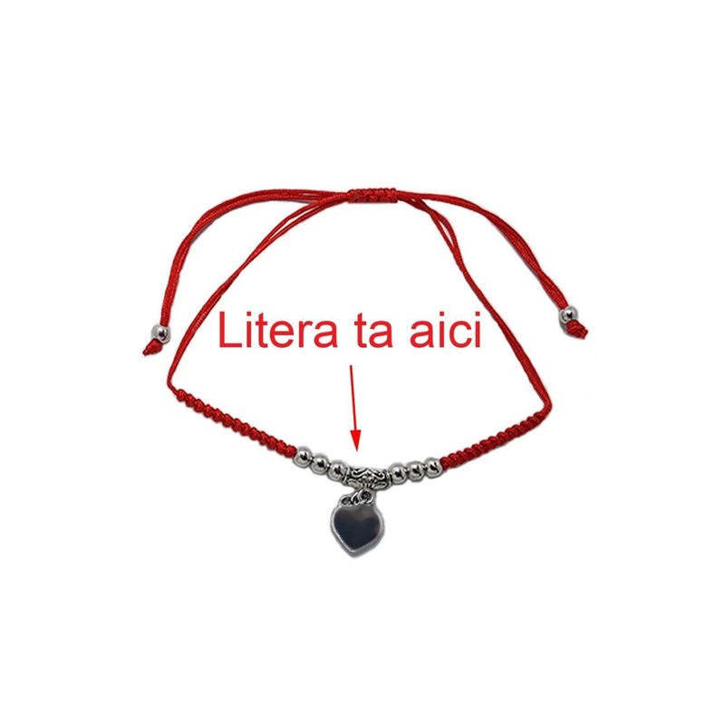 Fashion, accesorii si bijuterii - Femei - Bijuterii femei - Bratari femei - Bratara rosie cu charm pandantiv inima personalizata cu litera ta - Infinity.ro