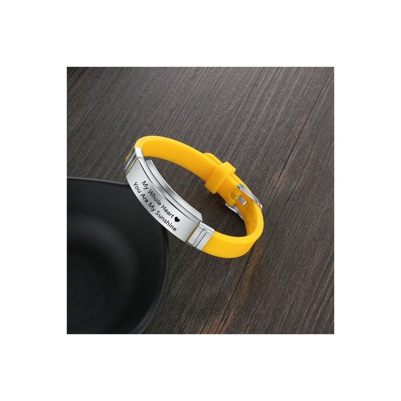 Fashion, accesorii si bijuterii - Femei - Bijuterii femei - Bratari femei - Bratara galbena silicon ajustabila gravata personalizata cu textul tau - Infinity.ro