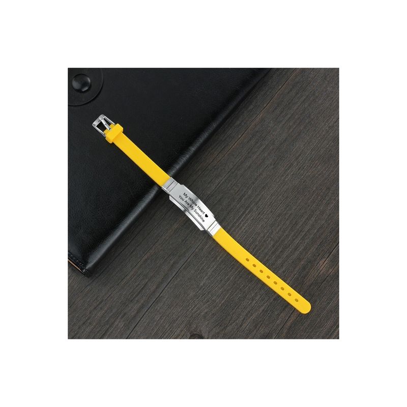 Fashion, accesorii si bijuterii - Femei - Bijuterii femei - Bratari femei - Bratara galbena silicon ajustabila gravata personalizata cu textul tau - Infinity.ro