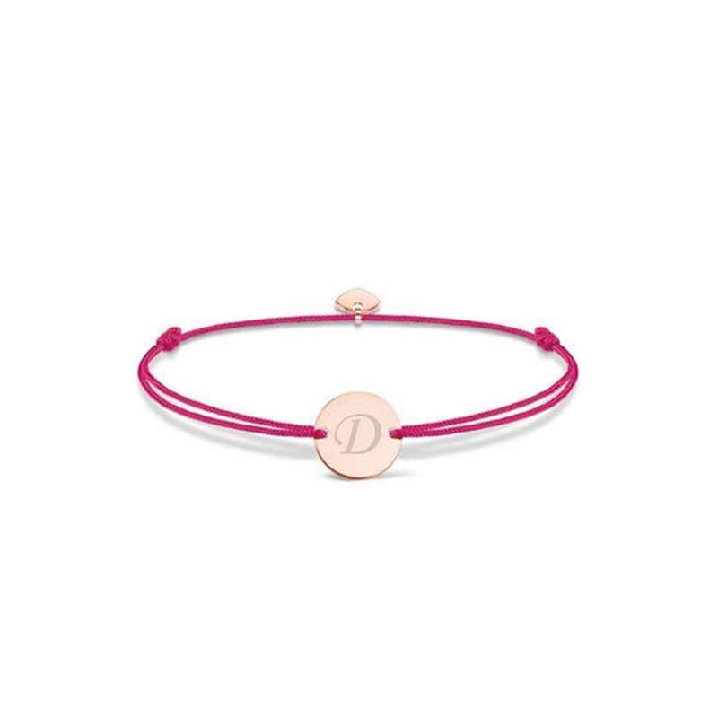 Fashion, accesorii si bijuterii - Femei - Bijuterii femei - Bratari femei - Bratara Ajustabila, Cu Banut Rotund Si Inima, Auriu Roz, Gravat Litera Ta, Snur Rosu - Infinity.ro