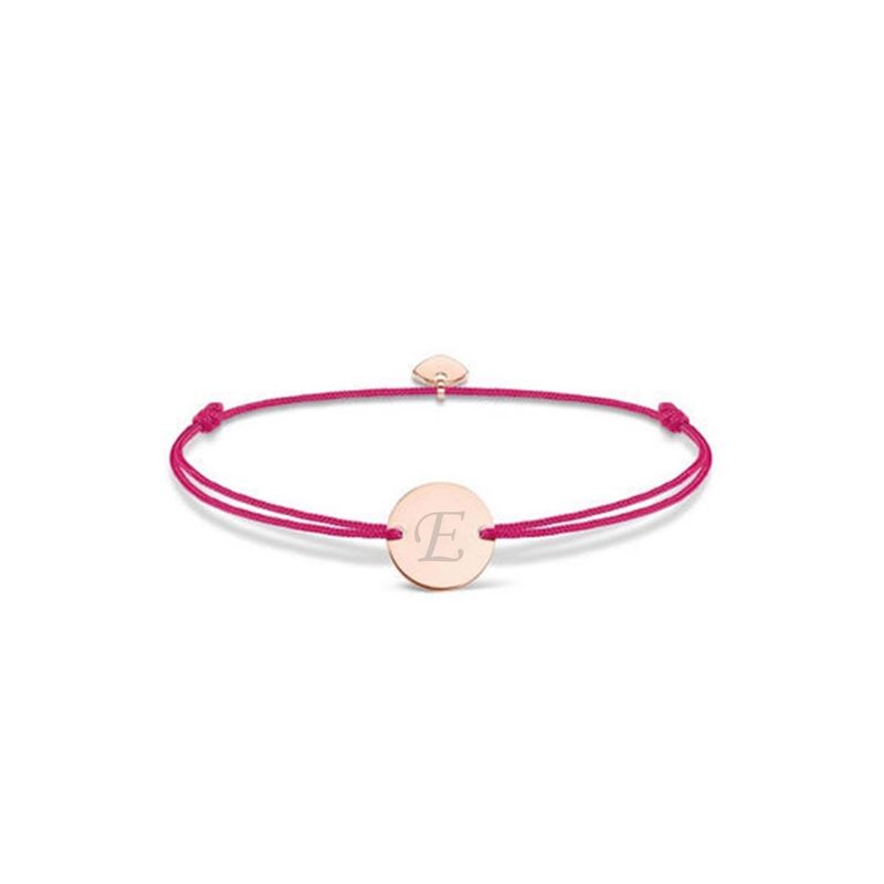 Fashion, accesorii si bijuterii - Femei - Bijuterii femei - Bratari femei - Bratara Ajustabila, Cu Banut Rotund Si Inima, Auriu Roz, Gravat Litera Ta, Snur Rosu - Infinity.ro
