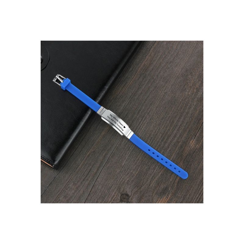Fashion, accesorii si bijuterii - Femei - Bijuterii femei - Bratari femei - Bratara albastra silicon ajustabila gravata personalizata cu textul tau - Infinity.ro