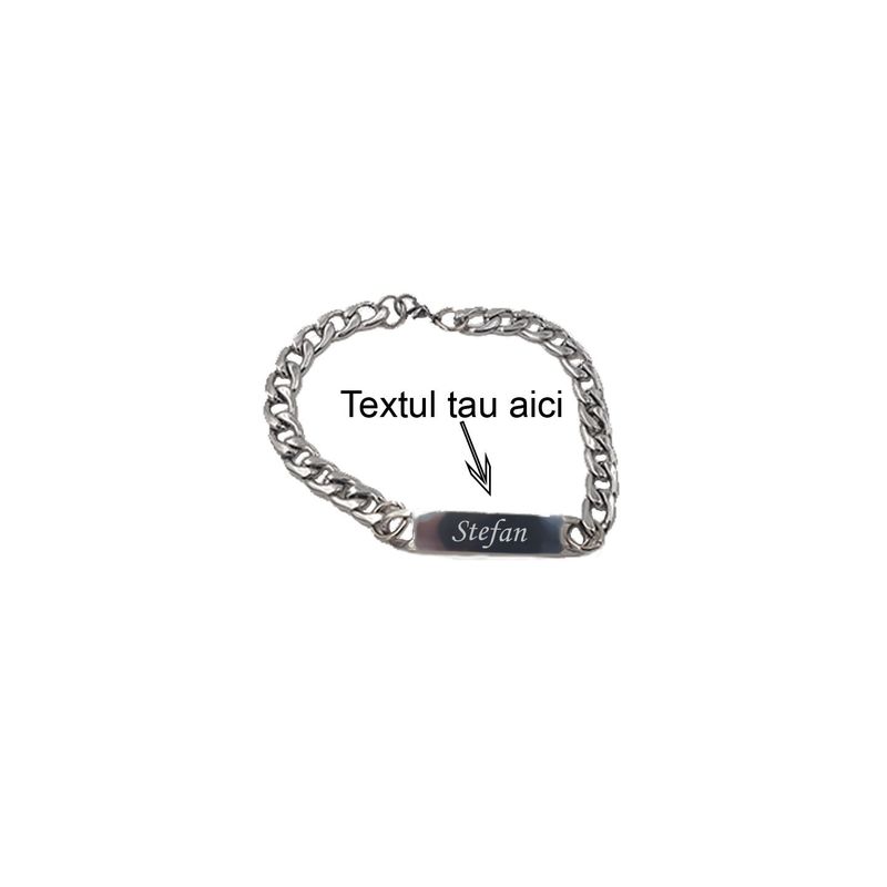 Fashion, accesorii si bijuterii - Femei - Bijuterii femei - Bratari femei - Bratara argintie barbati cu lantic zale gravata personalizata cu numele tau - Infinity.ro