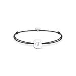 Fashion, accesorii si bijuterii - Femei - Bijuterii femei - Bratari femei - Bratara Ajustabila, Cu Banut Rotund Si Inima, Argintiu, Gravat Litera Ta, Snur Negru - Infinity.ro