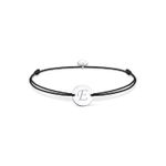 Fashion, accesorii si bijuterii - Femei - Bijuterii femei - Bratari femei - Bratara Ajustabila, Cu Banut Rotund Si Inima, Argintiu, Gravat Litera Ta, Snur Negru - Infinity.ro