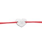 Fashion, accesorii si bijuterii - Femei - Bijuterii femei - Bratari femei - Bratara ajustabila, snur rosu, cu inima argint, gravat cu litera ta - Infinity.ro