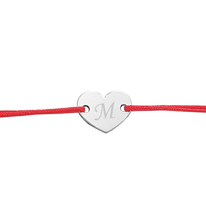 Fashion, accesorii si bijuterii - Femei - Bijuterii femei - Bratari femei - Bratara ajustabila, snur rosu, cu inima argint, gravat cu litera ta - Infinity.ro