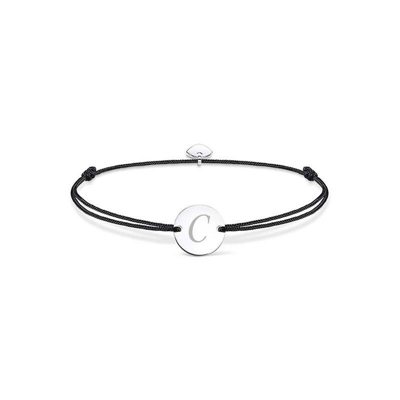 Fashion, accesorii si bijuterii - Femei - Bijuterii femei - Bratari femei - Bratara Ajustabila, Cu Banut Rotund Si Inima, Argintiu, Gravat Litera Ta, Snur Negru - Infinity.ro