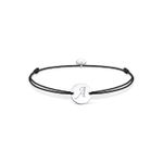 Fashion, accesorii si bijuterii - Femei - Bijuterii femei - Bratari femei - Bratara Ajustabila, Cu Banut Rotund Si Inima, Argintiu, Gravat Litera Ta, Snur Negru - Infinity.ro