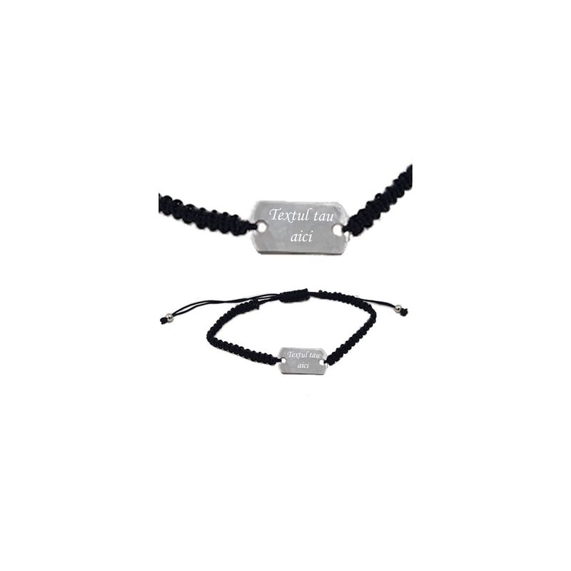 Fashion, accesorii si bijuterii - Femei - Bijuterii femei - Bratari femei - Bratara ajustabila cu snur negru si placuta gravata personalizata cu textul tau - Infinity.ro