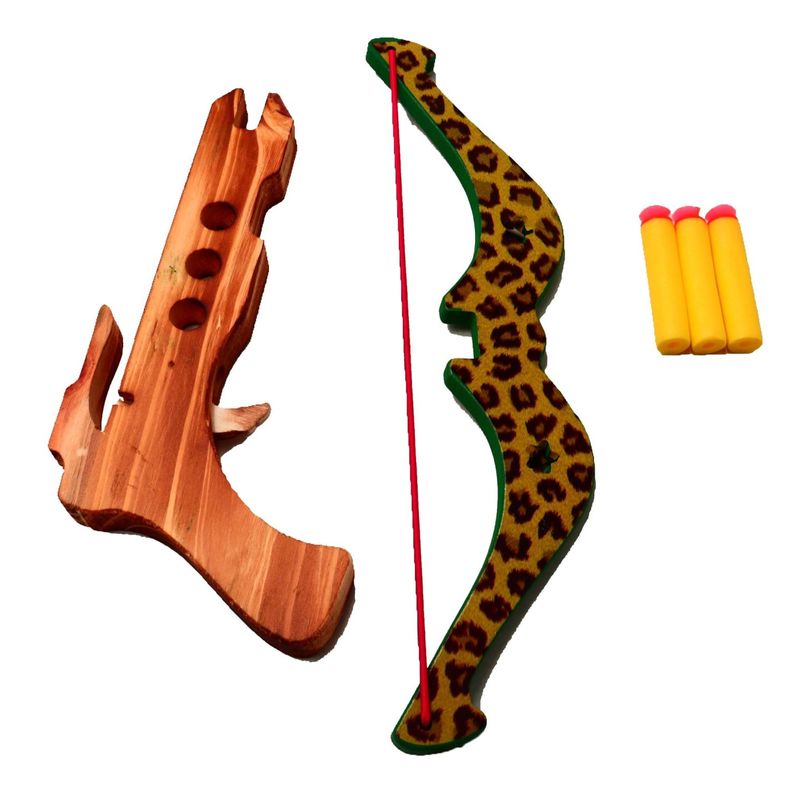 Jucarii, Copii si Bebe - Jucarii si jocuri - Jucarii de rol - Arme de jucarie - Arbaleta Ahelos, din lemn, 3 sageti jucarie pentru copii, multicolor, 23 cm - Infinity.ro