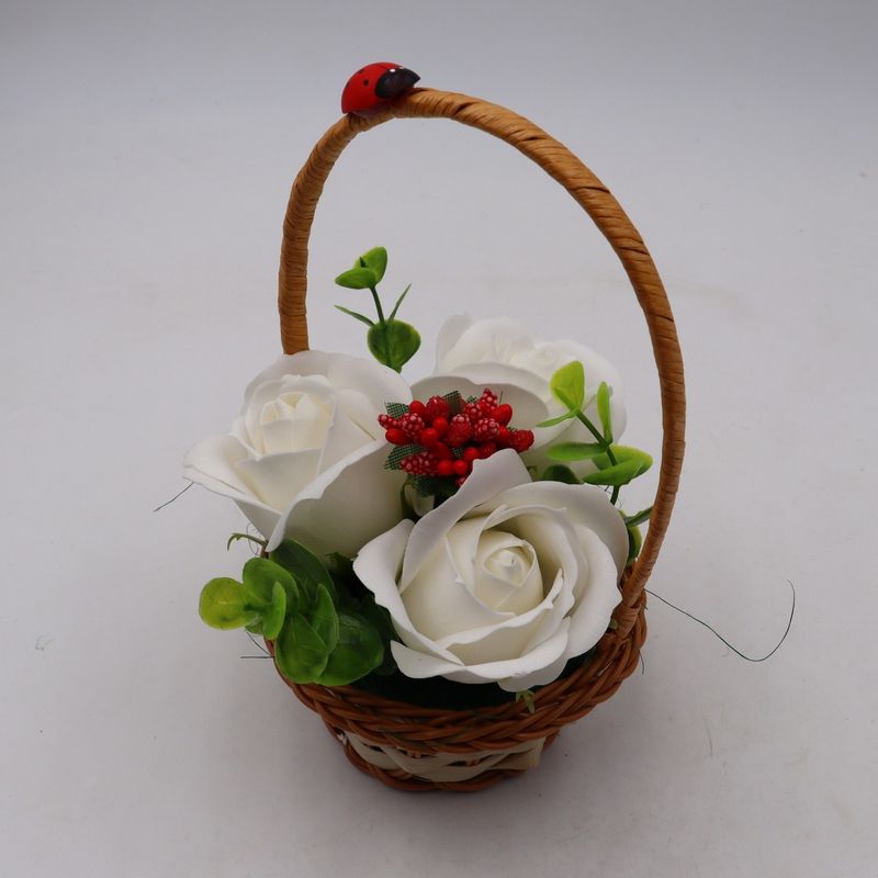 Market - Cadouri - Flori si aranjamente - Aranjament Floral, Cosulet Trandafiri,  3 Trandafiri Albi din Sapun - Infinity.ro
