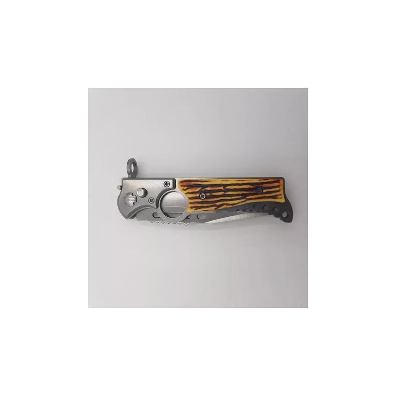 Sport si Outdoor - Camping - Cutite, bricege si accesorii - Cutite si bricege - Cutit briceag buton si inel, 20 cm, imitatie os, husa - Infinity.ro